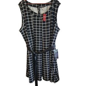 Avenue Checkered Tie Swing Dress + Size 26/28